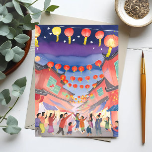 Cartão Postal De Festividades Ano Novo Lunar Chinês   Aquarela de Celebração