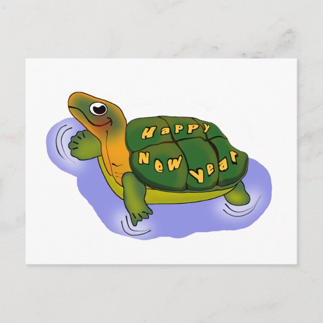 Cartão Postal De Festividades Ano novo Turtle (Frente)
