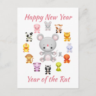 Cartão Postal De Festividades Ano Zodíaco Chinês do Rato
