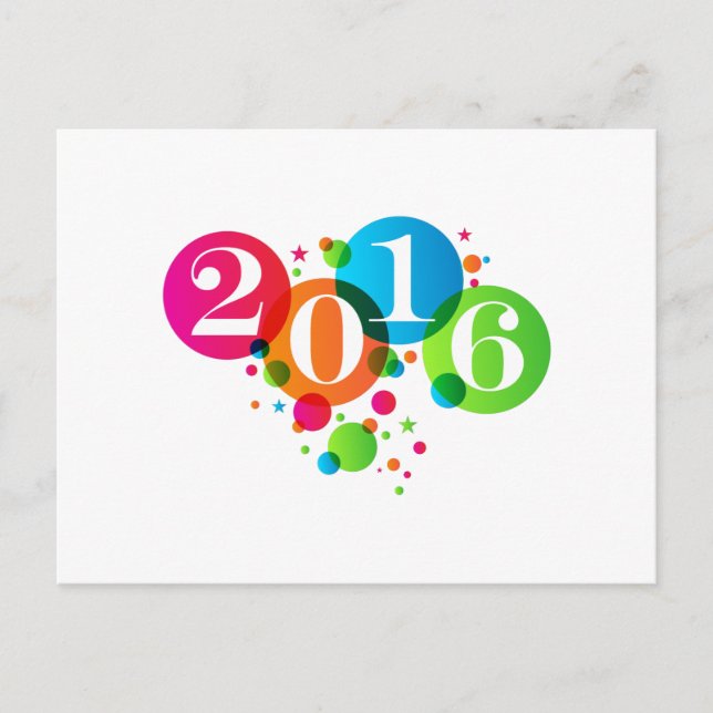 Cartão Postal De Festividades anos novos 2016 Bolhas e estrelas (Frente)