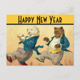Cartão Postal De Festividades Anos novos de ursos dançantes desejos