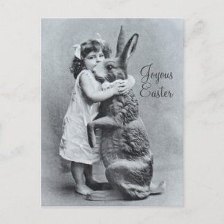 Cartão Postal De Festividades Antique Easter Post Card Giant Rabbit Girl Candy