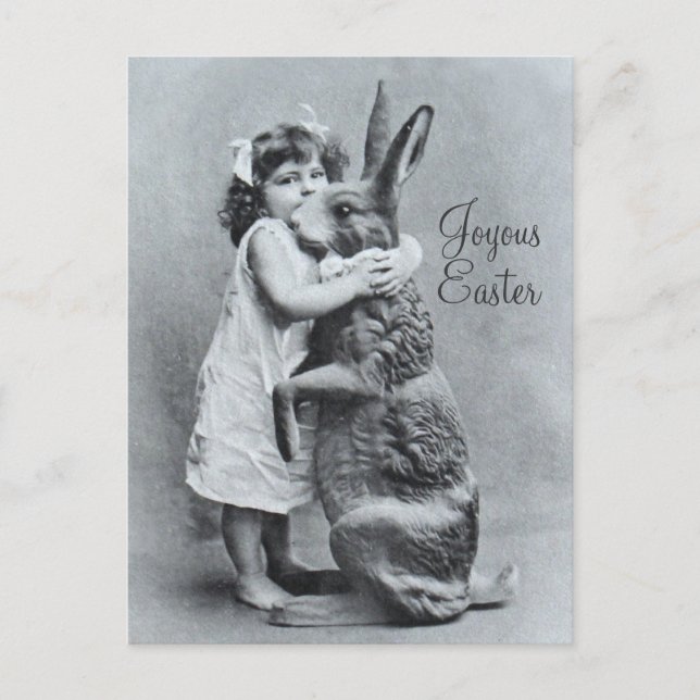 Cartão Postal De Festividades Antique Easter Post Card Giant Rabbit Girl Candy (Frente)