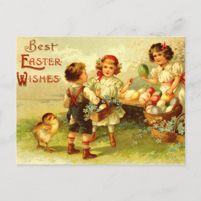 Cartão Postal De Festividades Antique Easter Postcard Children Chicks Nostalgic (Frente)