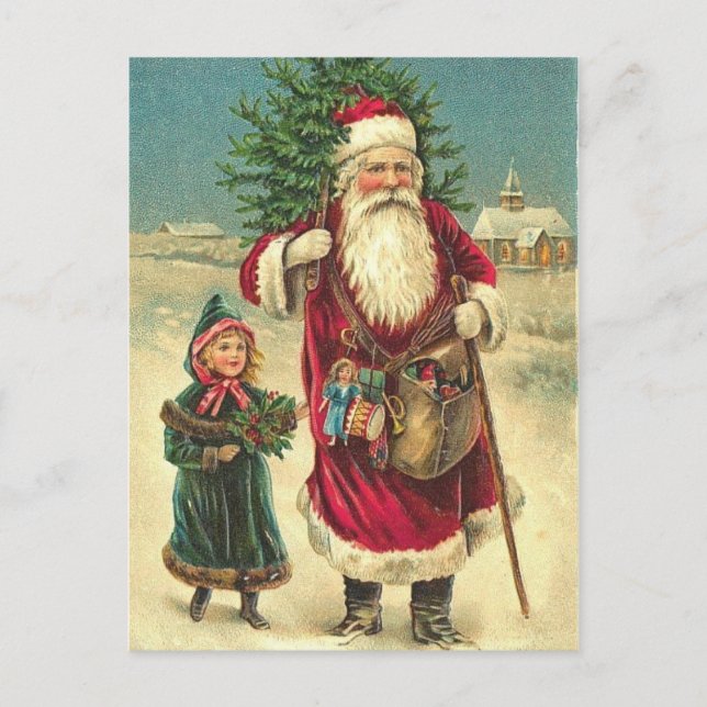 Cartão Postal De Festividades Antique Victorian Santa Tree Post Card (Frente)