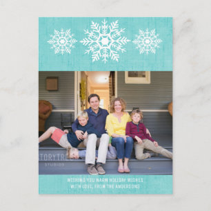 Cartão Postal De Festividades Aqua Rustic Snowflake Foto de Feriado