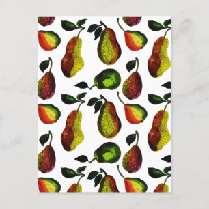 Cartão Postal De Festividades Aquarela de Fruta de Pera Outonal Rústica Vintage