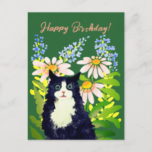 Cartão Postal De Festividades Aquarela de gato Feliz aniversário