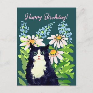 Cartão Postal De Festividades Aquarela de gato Feliz aniversário