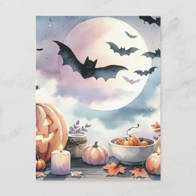 Cartão Postal De Festividades Aquarela de Halloween (Frente)