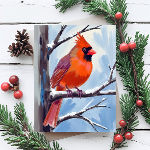 Cartão Postal De Festividades Aquarela de Inverno do Cardinal Vermelho