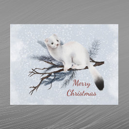 Cartão Postal De Festividades Aquarela de pinheiro Arminho Branco de Natal