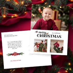 Cartão Postal De Festividades Aquarela Floral Alegre Natal Script 3-Foto