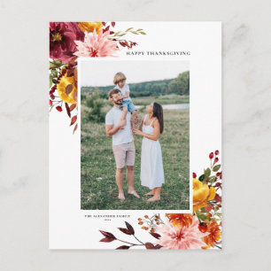 Cartão Postal De Festividades Aquarela Flores de Outono Foto de Ação de Graça