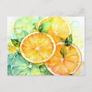 Cartão Postal De Festividades Aquarela Limão Laranja Lima Botânica Cozinha