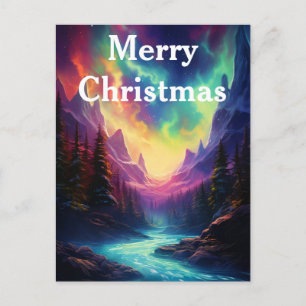 Cartão Postal De Festividades Aquarela Luzes do Norte aurora boreal 