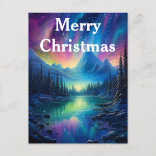 Cartão Postal De Festividades Aquarela Luzes do Norte aurora boreal 