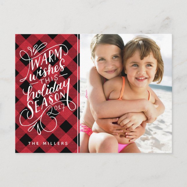 Cartão Postal De Festividades Aqueça desejos esta xadrez rotulada mão do feriado (Frente)