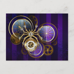Cartão Postal De Festividades Aranha Steampunk no fundo roxo