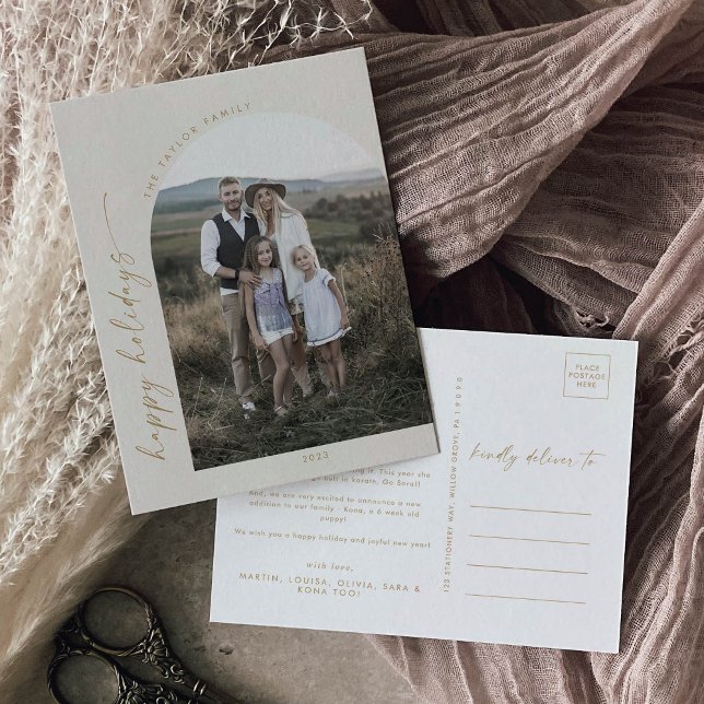 Cartão Postal De Festividades Arca Modern Boho | Creme Fotografia Ano em Revisão (Criador carregado)