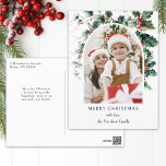 Cartão Postal De Festividades Arch de Foto de Natal Moderno c/Holly<br><div class="desc">Design colorido moderno com um modelo de fotografia em arco rodeado por um santo festivo com campos de texto editáveis.</div>