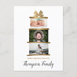 Cartão Postal De Festividades Arco de Presentes com Nome da Família Dourado Nat
