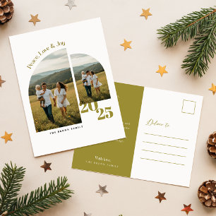 Cartão Postal De Festividades Arco Elegante Família Geométrica Dois Fotos Natal