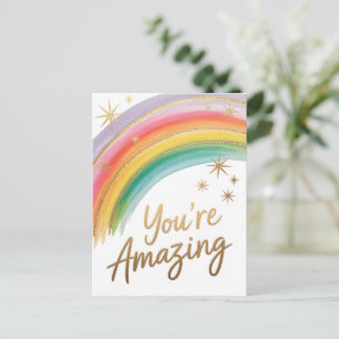 Cartão Postal De Festividades Arco-íris com Glitter Dourado e Texto "Você é Incr