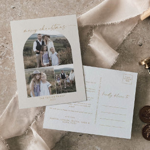 Cartão Postal De Festividades Arco Moderno   Cream Foto Collage Natal