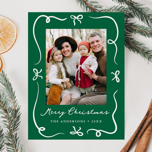 Cartão Postal De Festividades Arcos Desenhados à Mão Caprichosos Verde Foto Nata (Criador carregado)