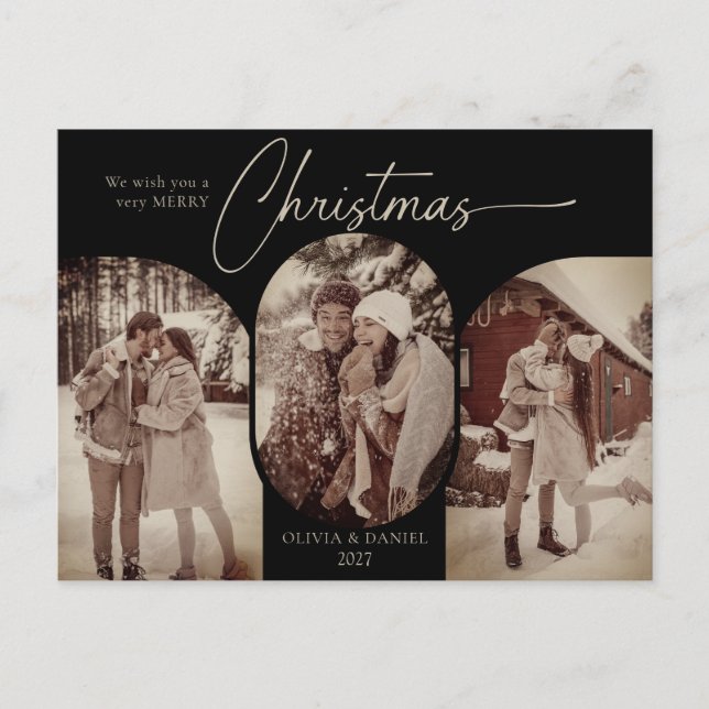 Cartão Postal De Festividades Arcos simples forma 3 fotografar natal preto (Frente)