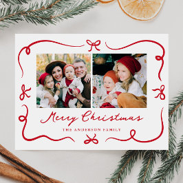 Cartão Postal De Festividades Arcos Vermelhos Desenhados à Mão 2 Fotos de Natal