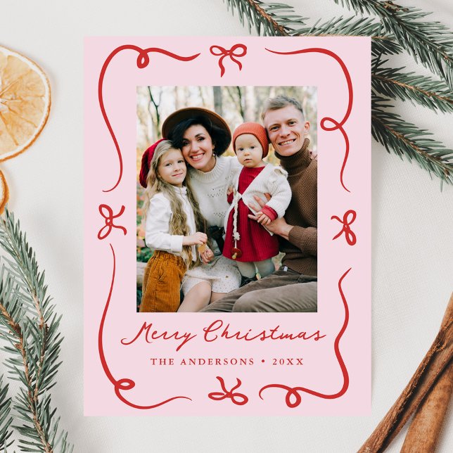 Cartão Postal De Festividades Arcos Whimsical Drawn Foto rosa e vermelha (Criador carregado)