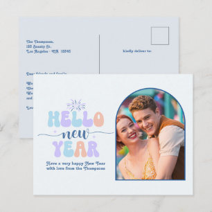 Cartão Postal De Festividades Arctic Bloom Ano Novo Foto Azul Moderno Retrô