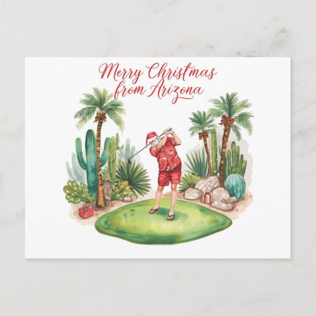 Cartão Postal De Festividades Arizona Golf Christmas in Arizona   Santa Claus (Frente)