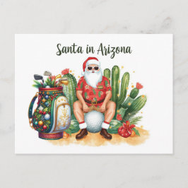 Cartão Postal De Festividades Arizona Golf in Desert Christmas Cactus Santa 