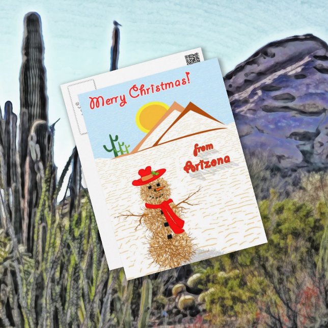 Cartão Postal De Festividades Arizona Tumbleweed Snowman (Criador carregado)