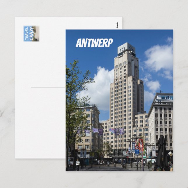 Cartão Postal De Festividades Art Deco Boerentoren Cityscape, Antwerp (Frente/Verso)