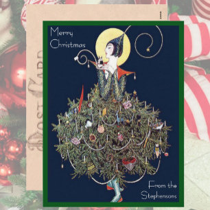 Cartão Postal De Festividades Art Deco Fashion Árvore de Natal Retro