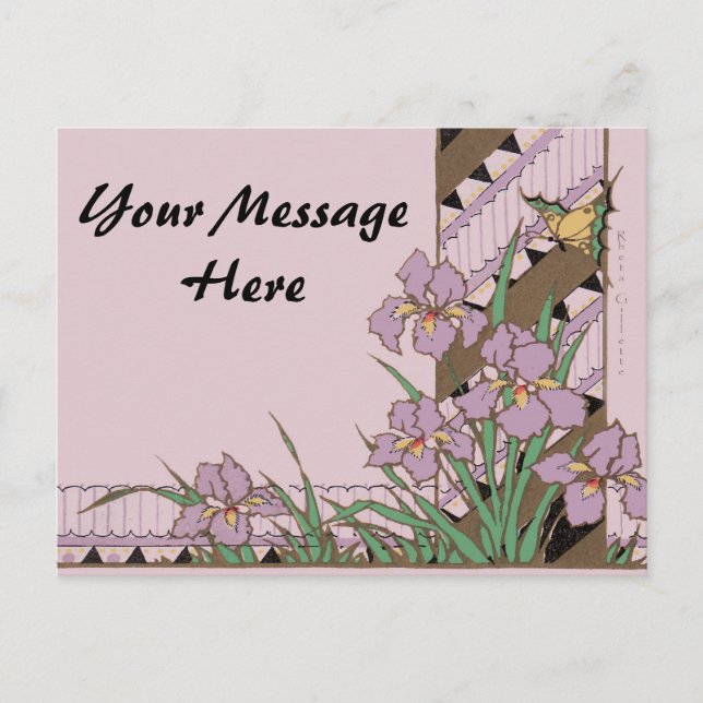 Cartão Postal De Festividades Art Deco Páscoa Borboleta-Íris Roxa (Frente)