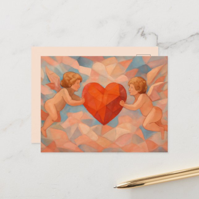 Cartão Postal De Festividades Art Lover Expressionist Cherubs Valentine Postcard (Frente/Verso In Situ)
