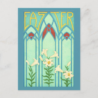 Cartão Postal De Festividades Art Nouveau Easter with White Lilies