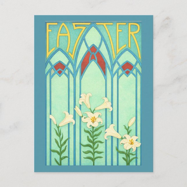 Cartão Postal De Festividades Art Nouveau Easter with White Lilies (Frente)