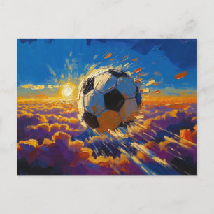 Cartão Postal De Festividades Arte Bola de Futebol Voadora (Óleo No. 2)