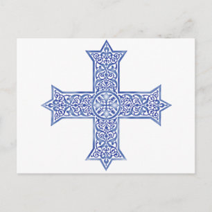 Cartão Postal De Festividades Arte da Cruz Copta Azul Lapis Premium