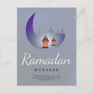 Cartão Postal De Festividades Arte da Lanterna da Lua Crescente do Ramadan Mubar