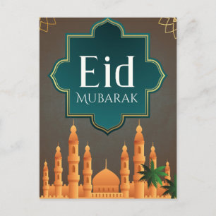 Cartão Postal De Festividades Arte da paisagem urbana da mesquita Elegant Eid Mu