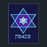 Cartão Postal De Festividades Arte da paz de Hanukkah<br><div class="desc">Os azuis de todas as máscaras,  lilac e lavanda em uma forma da flor com uma estrela seis-tomada partido atada são no centro uma grande maneira de comemorar Hanukkah e expressar ao mesmo tempo sua individualidade.</div>