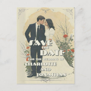 Cartão Postal De Festividades Arte de Casal de Noiva Vintage Romântico para Post