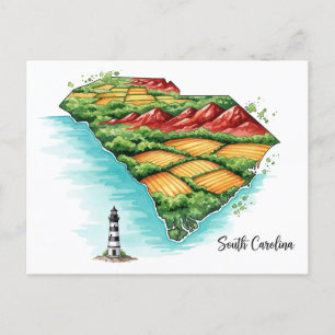 Cartão Postal De Festividades Arte de Mapa Vibrante da Carolina do Sul